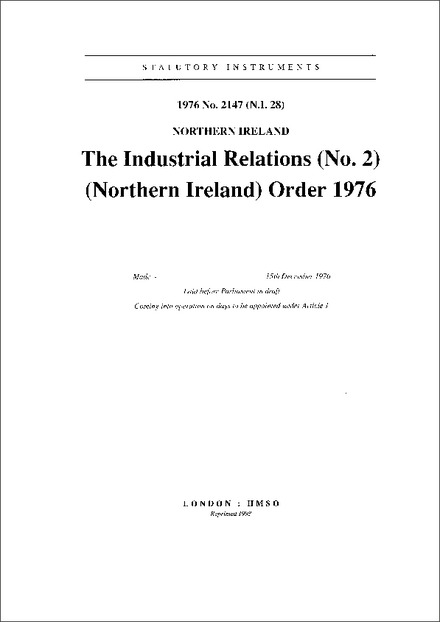 The Industrial Relations (No. 2) (Northern Ireland) Order 1976