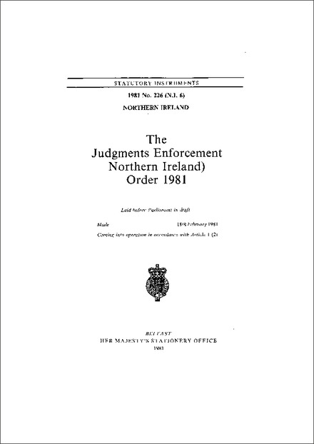  The Judgements Enforcement (Northern Ireland) Order 1981