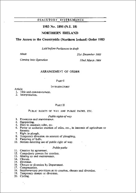 The Access to the Countryside (Northern Ireland) Order 1983