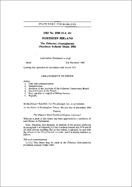 The Fisheries (Amendment) (Northern Ireland) Order 1983