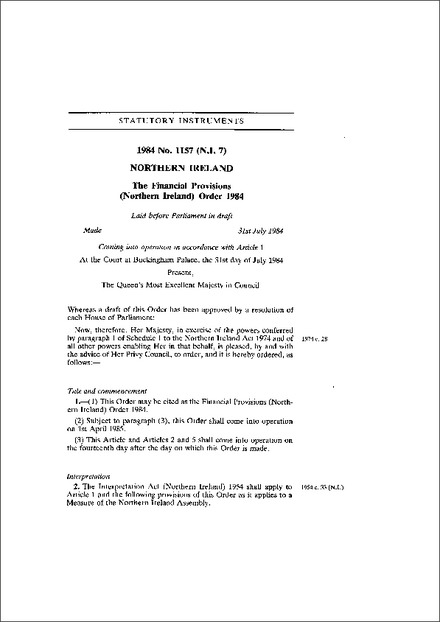 The Financial Provisions (Northern Ireland) Order 1984