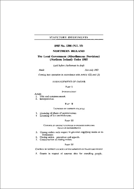 The Local Government (Miscellaneous Provisions) (Northern Ireland) Order 1985
