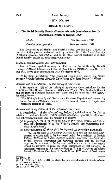 The Social Security Benefit (Persons Abroad) (Amendment No. 2) Regulations (Northern Ireland) 1979