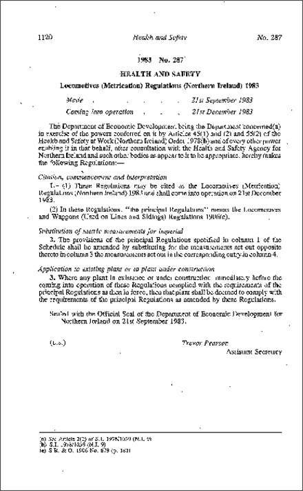 The Locomotives (Metrication) Regulations (Northern Ireland) 1983