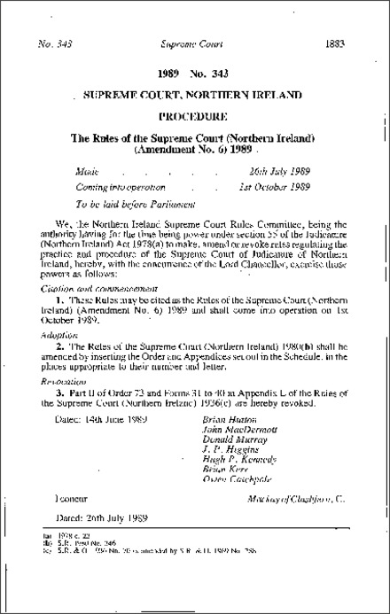 The Rules of the Supreme Court (Northern Ireland) (Amendment No. 6) (Northern Ireland) 1989