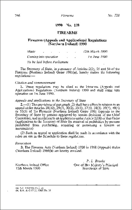 The Firearms (Appeals and Applications) Regulations (Northern Ireland) 1990