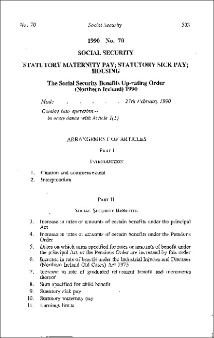 The Social Security Benefits Up-rating Order (Northern Ireland) 1990