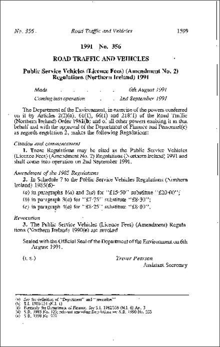 The Public Service Vehicles (Licence Fees) (Amendment No. 2) Regulations (Northern Ireland) 1991