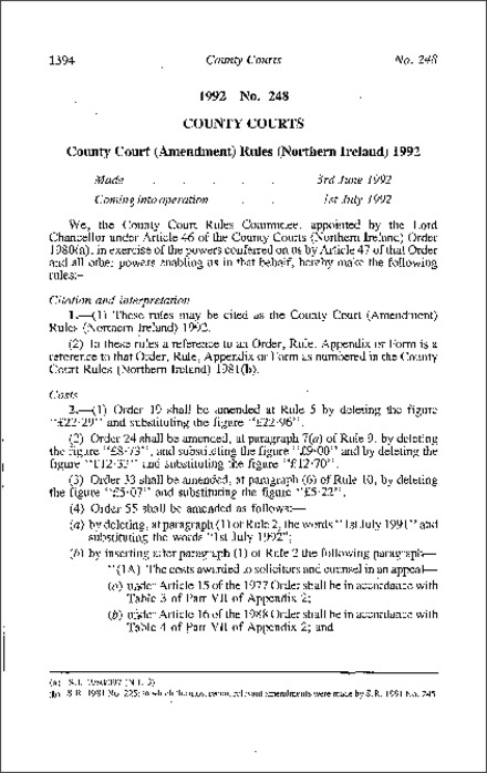 The County Court (Amendment) Rules (Northern Ireland) 1992
