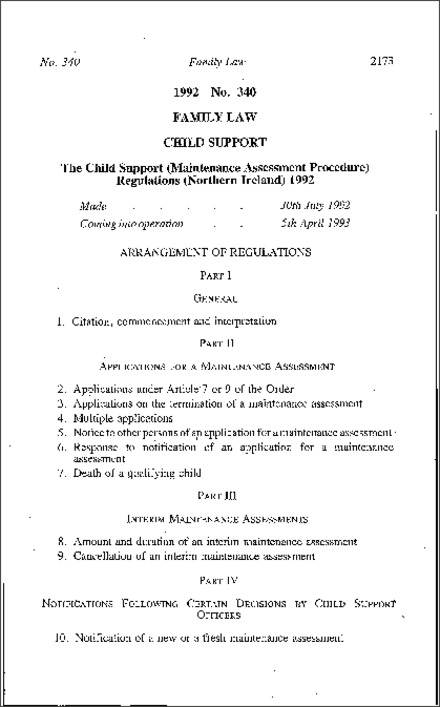 The Child Support (Maintenance Assessment Procedure) Regulations (Northern Ireland) 1992