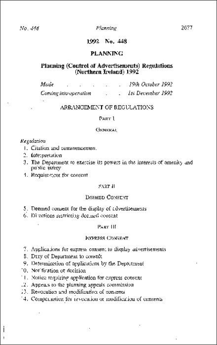 The Planning (Control of Advertisements) Regulations (Northern Ireland) 1992