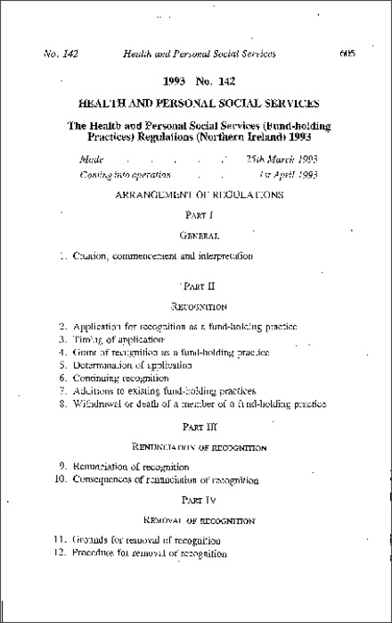 The Health and Personal Social Services (Fund-holding Practices) Regulations (Northern Ireland) 1993