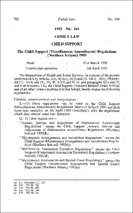 The Child Support (Miscellaneous Amendment) Regulations (Northern Ireland) 1993