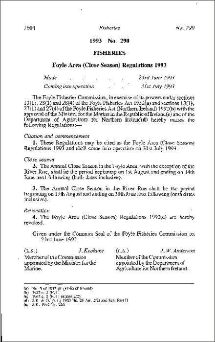 The Foyle Area (Close Season) Regulations (Northern Ireland) 1993