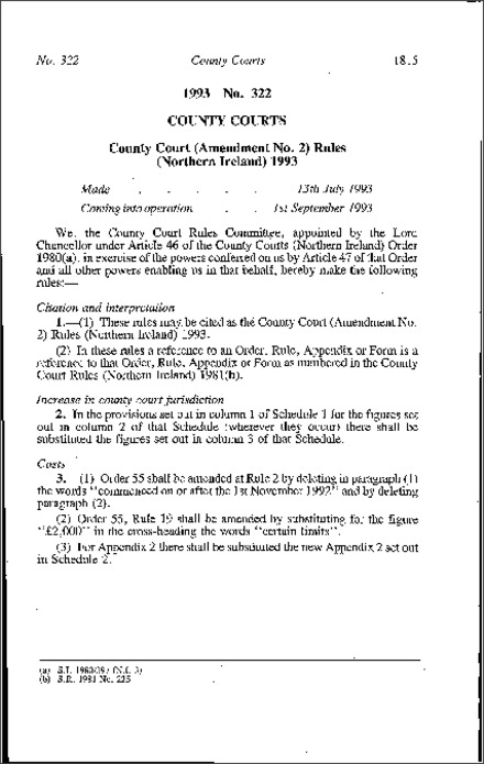 The County Courts (Amendment No. 2) Rules (Northern Ireland) 1993