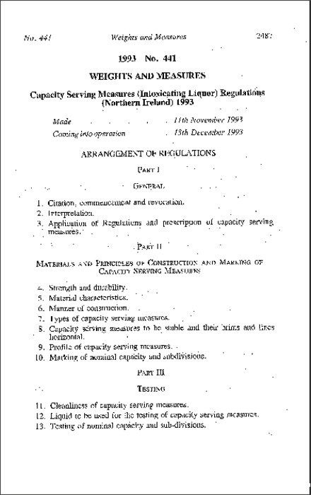 The Capacity Serving Measures (Intoxicating Liquor) Regulations (Northern Ireland) 1993