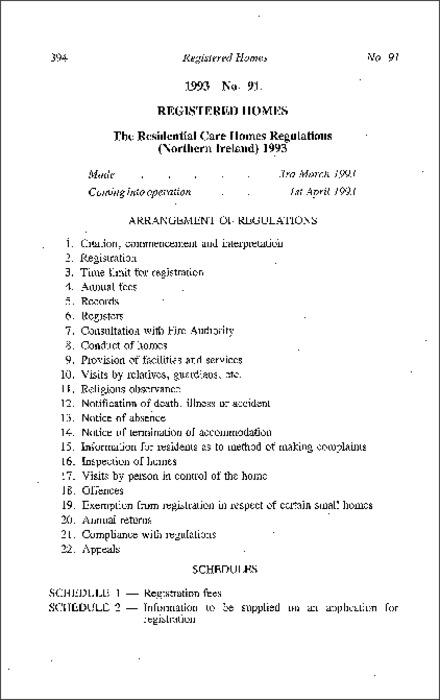 The Residential Care Homes Regulations (Northern Ireland) 1993