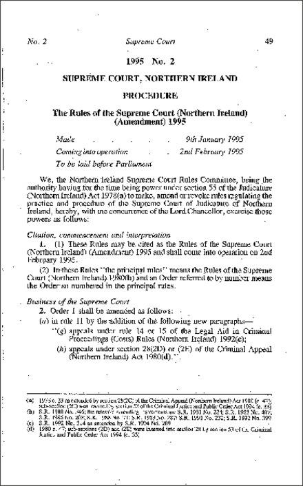 The Rules of the Supreme Court (Northern Ireland) (Amendment) (Northern Ireland) 1995