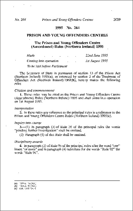 The Prison and Young Offenders Centre (Amendment) Rules (Northern Ireland) 1995