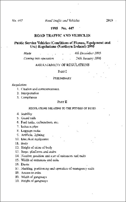 The Public Service Vehicles (Conditions of Fitness, Equipment and Use) Regulations (Northern Ireland) 1995