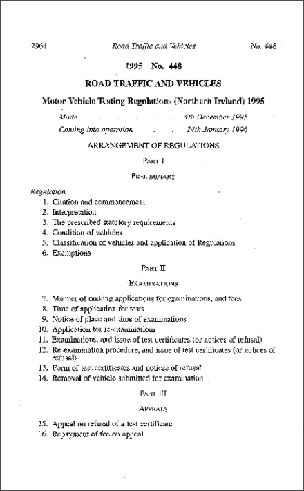 The Motor Vehicle Testing Regulations (Northern Ireland) 1995
