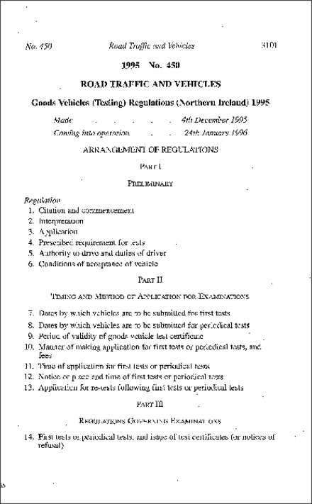 The Goods Vehicles (Testing) Regulations (Northern Ireland) 1995