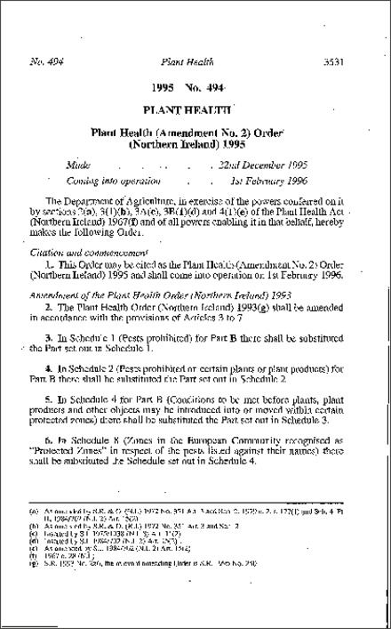 The Plant Health (Amendment No. 2) Order (Northern Ireland) 1995