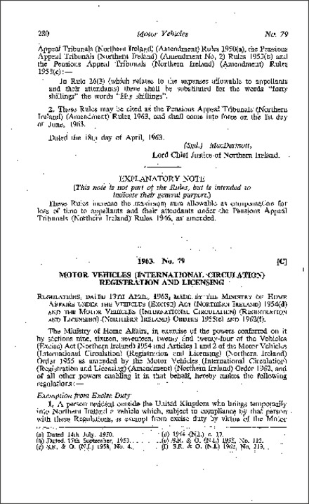 The Motor Vehicles (International Circulation) (Registration and Licensing) Regulations (Northern Ireland) 1963