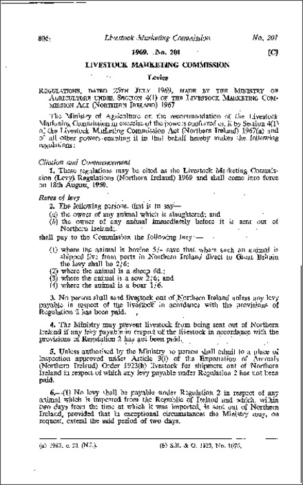 The Livestock Marketing Commission (Levy) Regulations (Northern Ireland) 1969