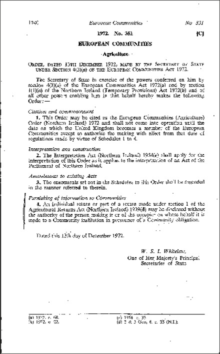 The European Communities (Agriculture) Order (Northern Ireland) 1972