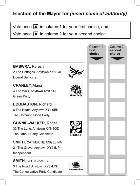 Ballot paper (three or more candidates)