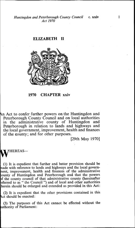 Huntingdon and Peterborough County Council Act 1970
