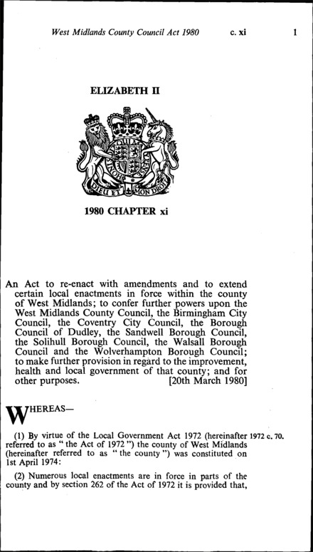 West Midlands County Council Act 1980