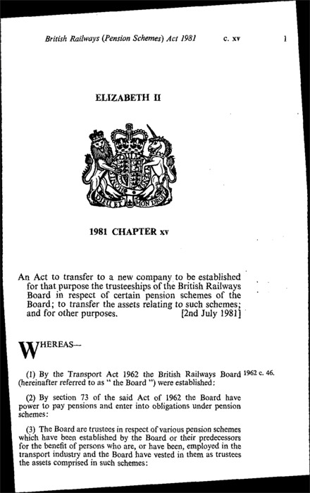 British Railways (Pension Schemes) Act 1981