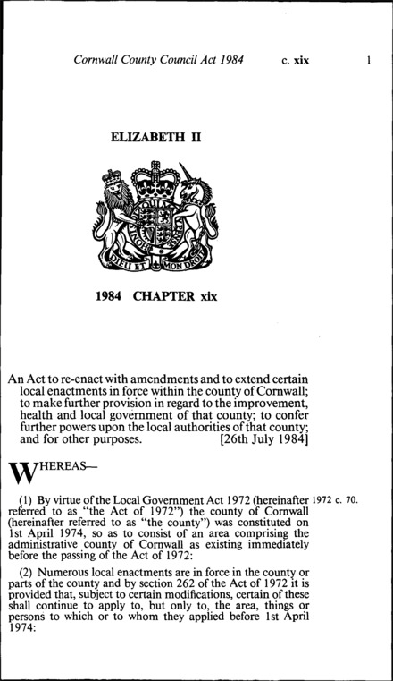 Cornwall County Council Act 1984