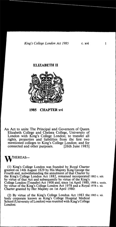 King's College, London Act 1985
