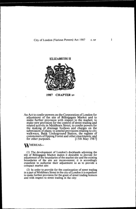 City of London (Various Powers) Act 1987