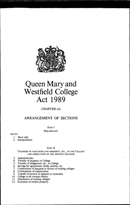 Queen Mary and Westfield College Act 1989