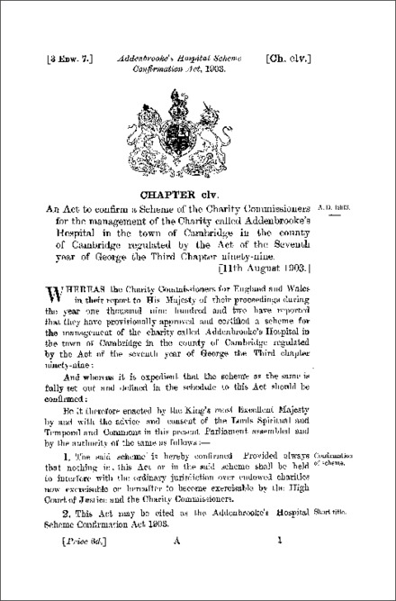 Addenbrooke's Hospital Scheme Confirmation Act 1903