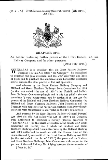 Great Eastern Railway (General Powers) Act 1904