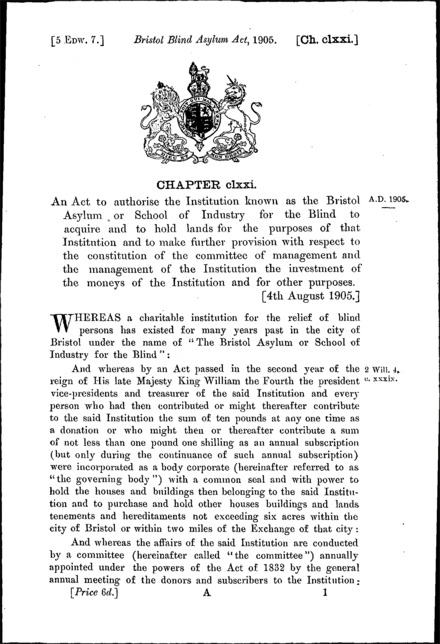 Bristol Blind Asylum Act 1905
