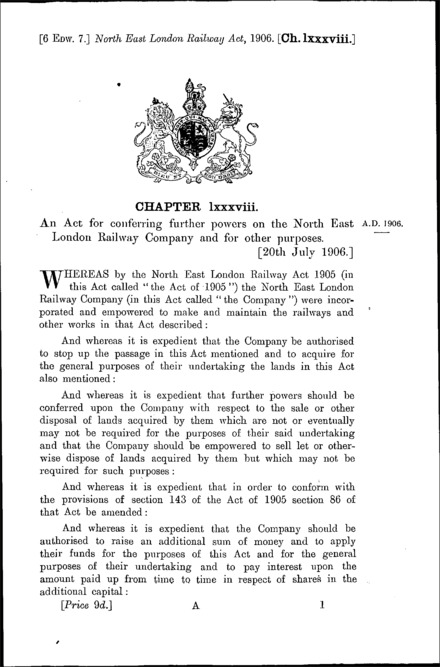 North East London Railway Act 1906