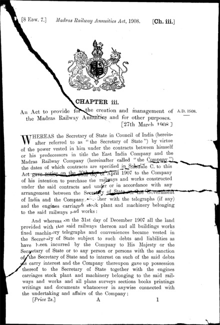 Madras Railway Annuities Act 1908