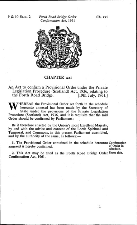 Forth Road Bridge Order Confirmation Act 1961