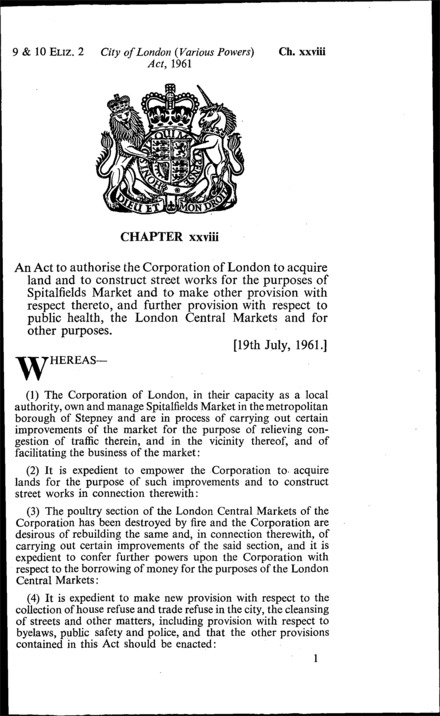 City of London (Various Powers) Act 1961