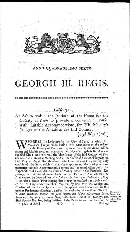 York Judges' House Act 1806