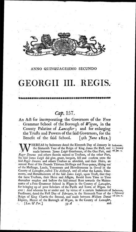 Wigan Free Grammar School Act 1812