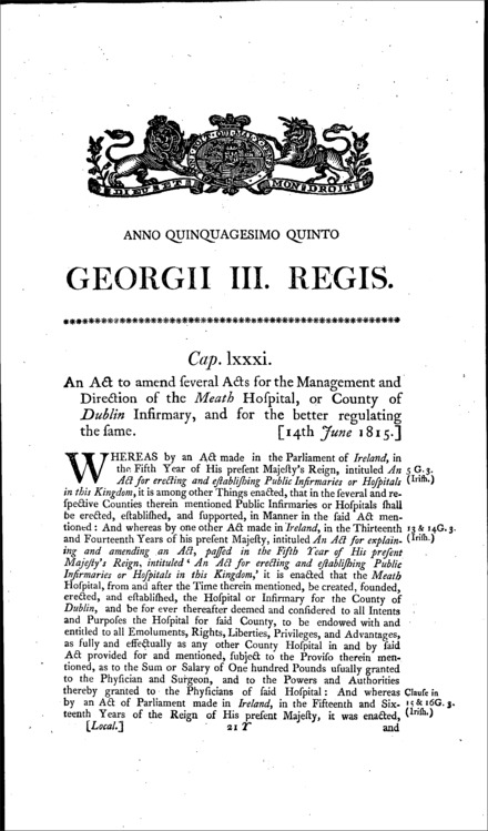 Meath Hospital and County of Dublin Infirmary Act 1815