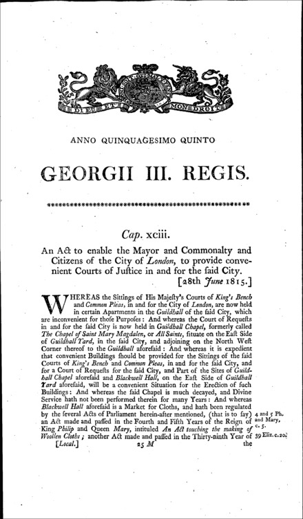 City of London Courts of Justice Act 1815