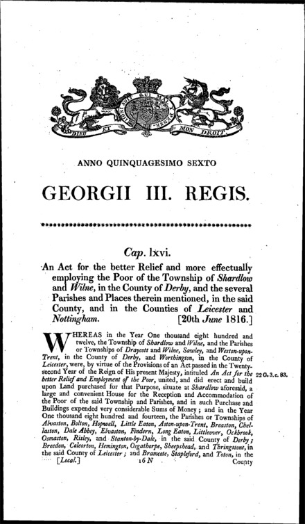 Shardlow and Wilne Poor Relief Act 1816